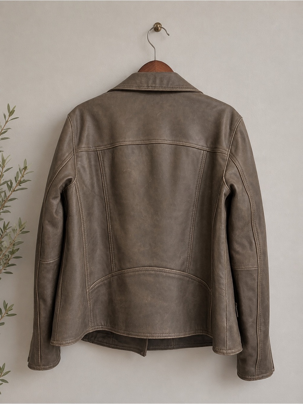 Quince 100% Leather Oversized Moto Biker Jacket Distressed Brown XS - Picture 2 of 11